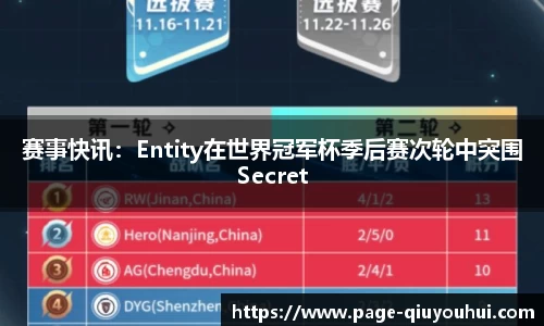 赛事快讯：Entity在世界冠军杯季后赛次轮中突围Secret